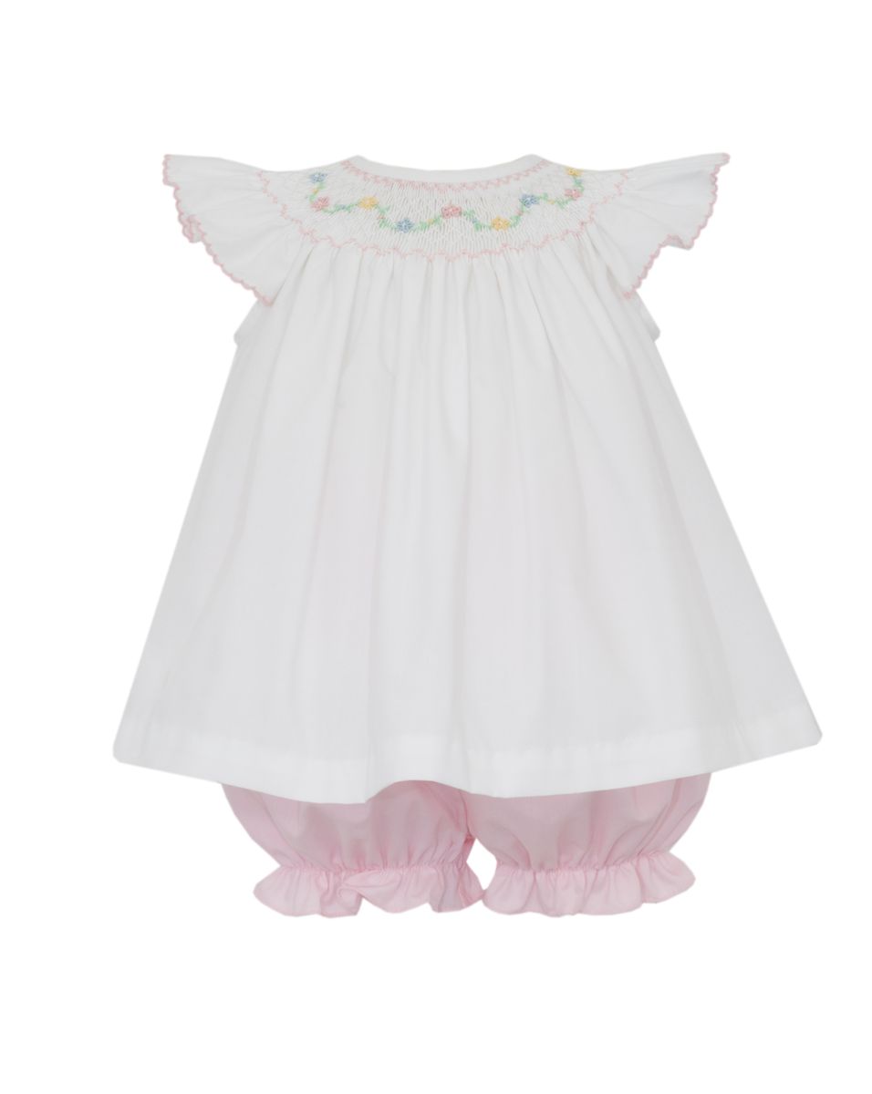 FLORENCE - White poplin bishop bloomer set w/ pink bloomers