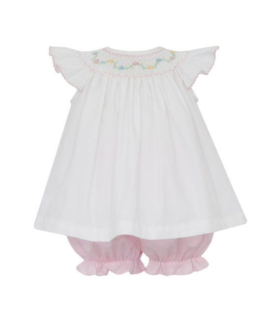 FLORENCE - White poplin bishop bloomer set w/ pink bloomers
