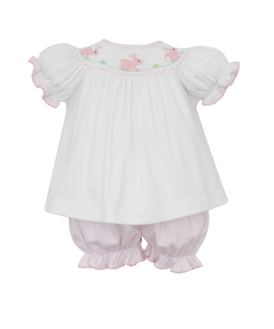 BUNNY GIRL´S - Pink knit stripe bishop bloomer set w/ white knit