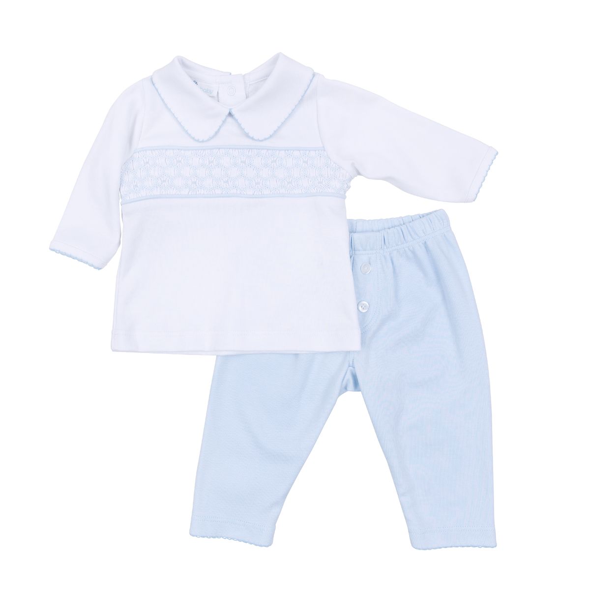 Willow and Walker's Classics Smocked Collared 2pc Pant Set - Light Blue