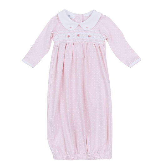 Mia and Luca's Classics Pink Smocked Collared Gathered Gown