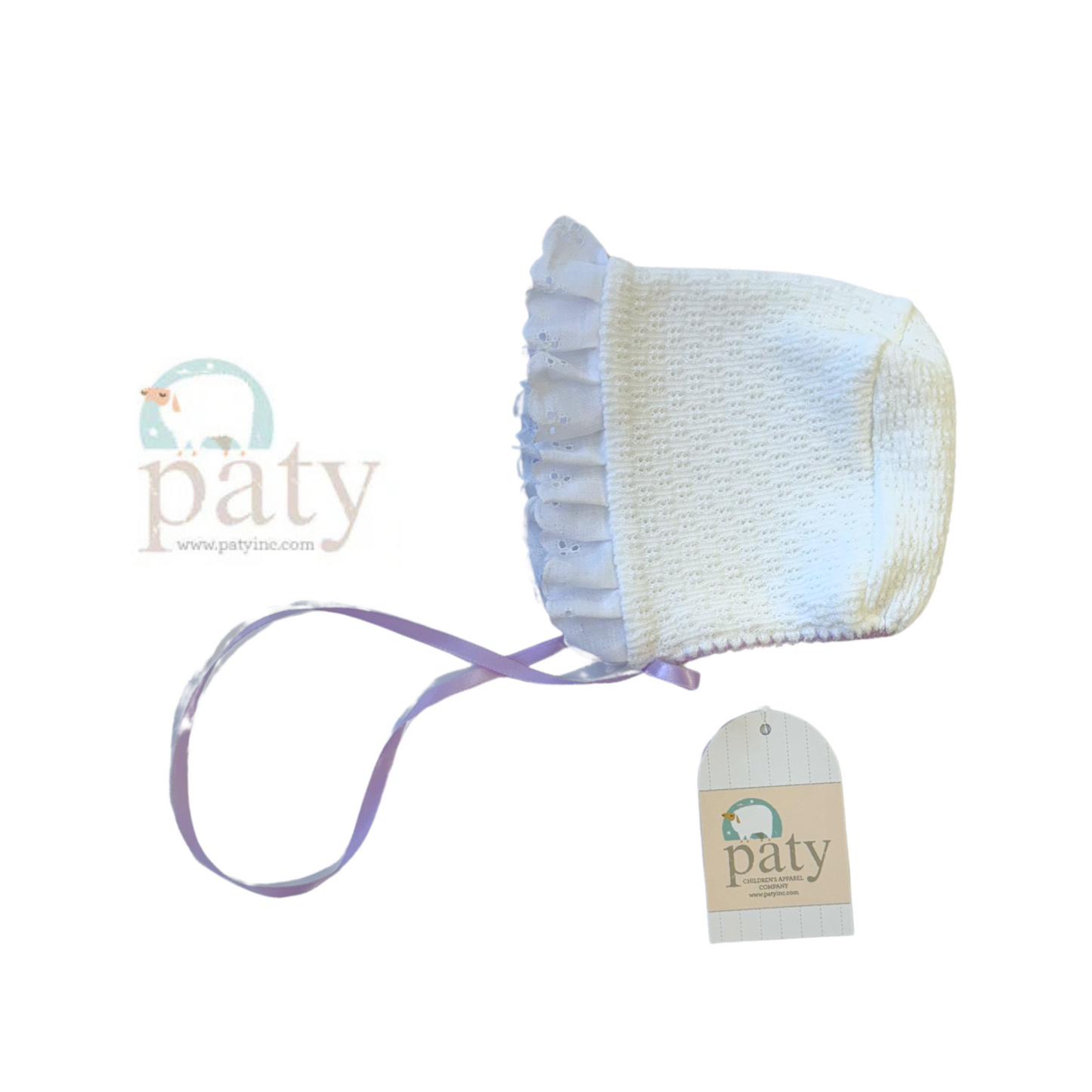 Bonnet w/ Eyelet Trim and Lavender Ribbon