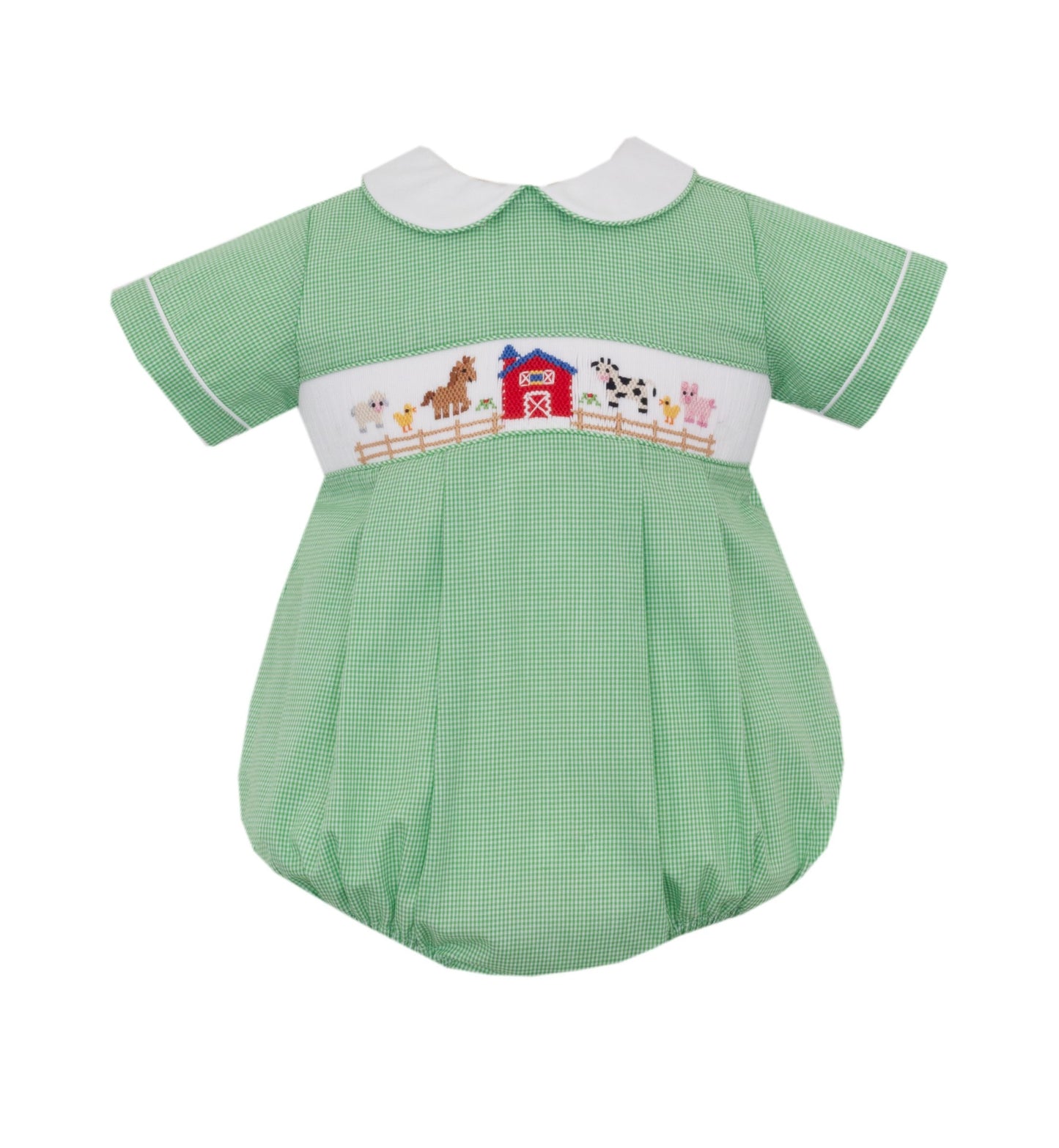 Smocked Farm Green Gingham Bubble