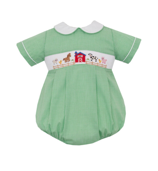 Smocked Farm Green Gingham Bubble