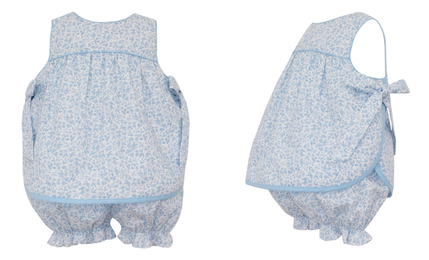 Light blue floral apron bloomer set w/side bows