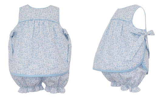 Light blue floral apron bloomer set w/side bows