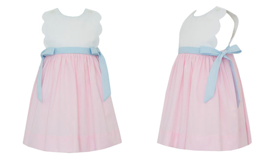 Pink Check Scalloped Sundress w/ Blue Bows