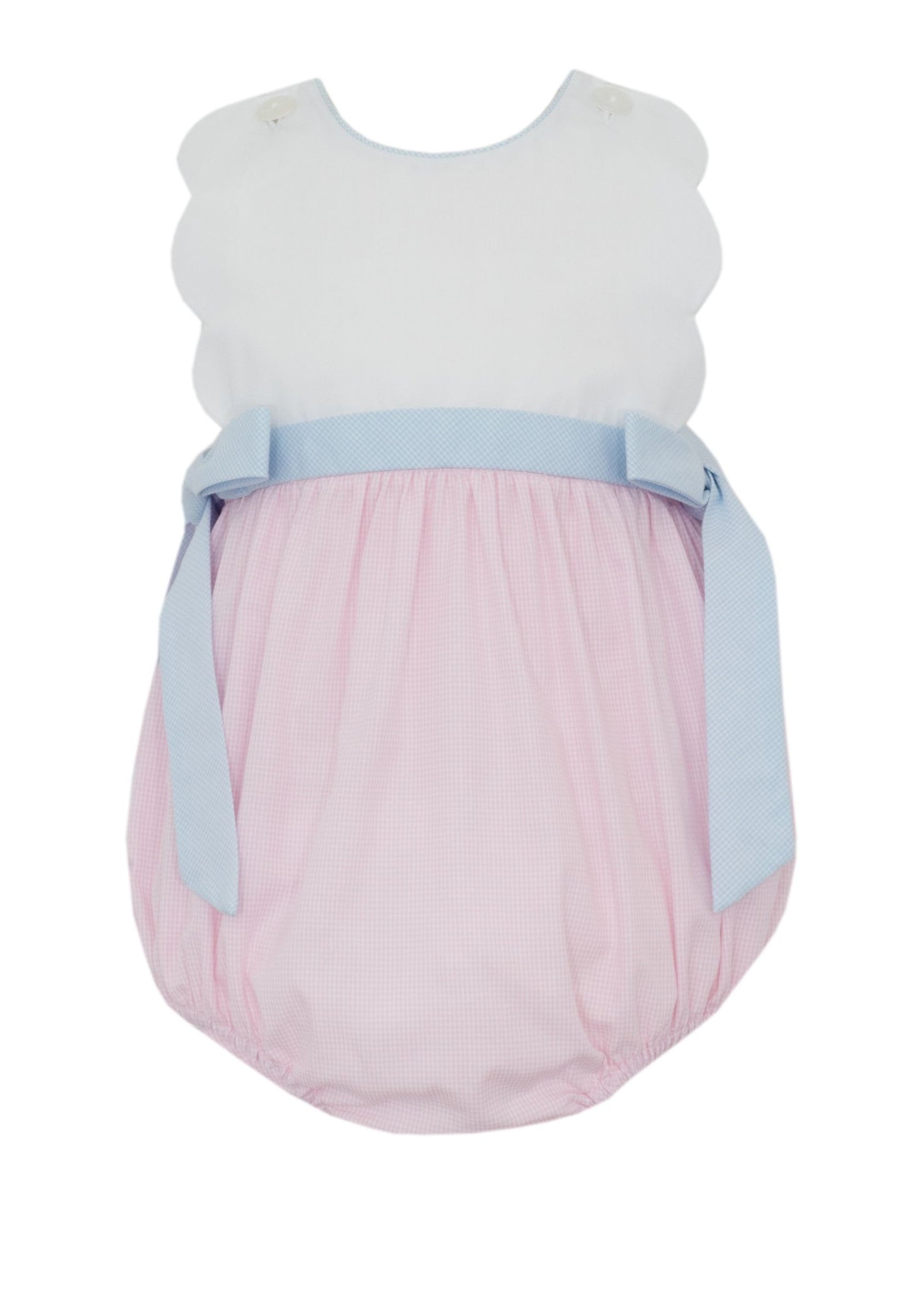 Pink Check Scalloped Bubble w/ Blue Bows