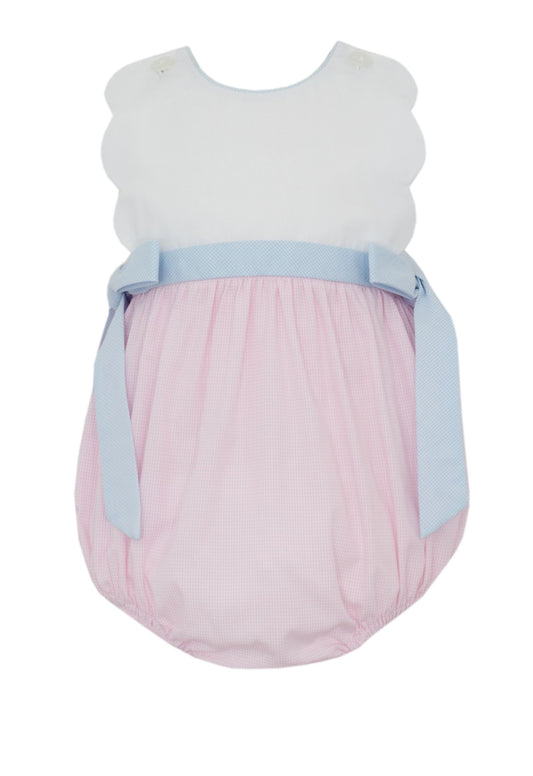 Pink Check Scalloped Bubble w/ Blue Bows