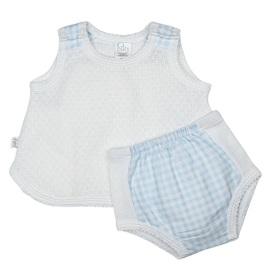 Blue Check Sleeveless Set