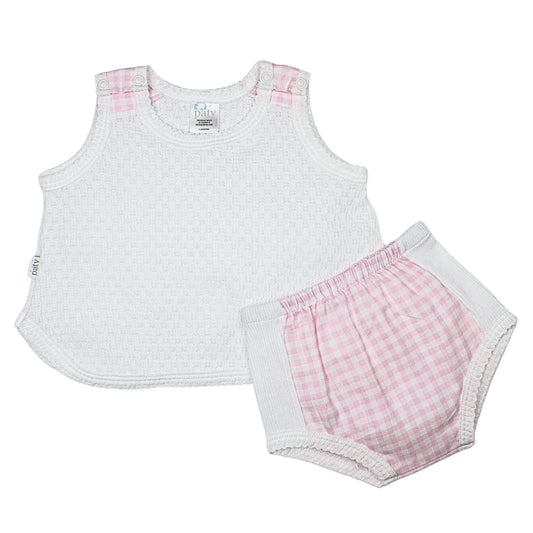 Pink Check Sleeveless Set