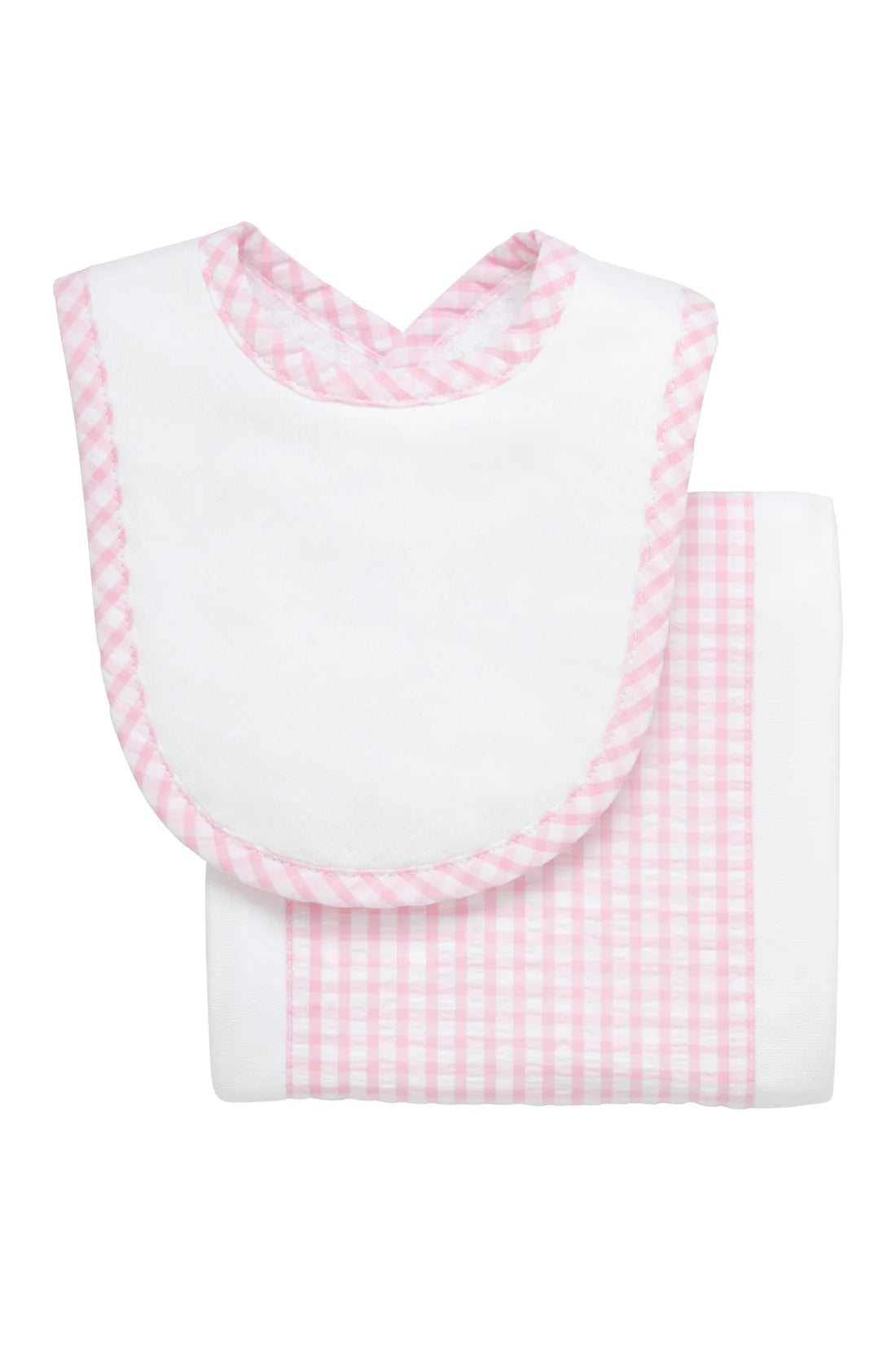 Drooler Bib & Burp Set - Light Pink Check
