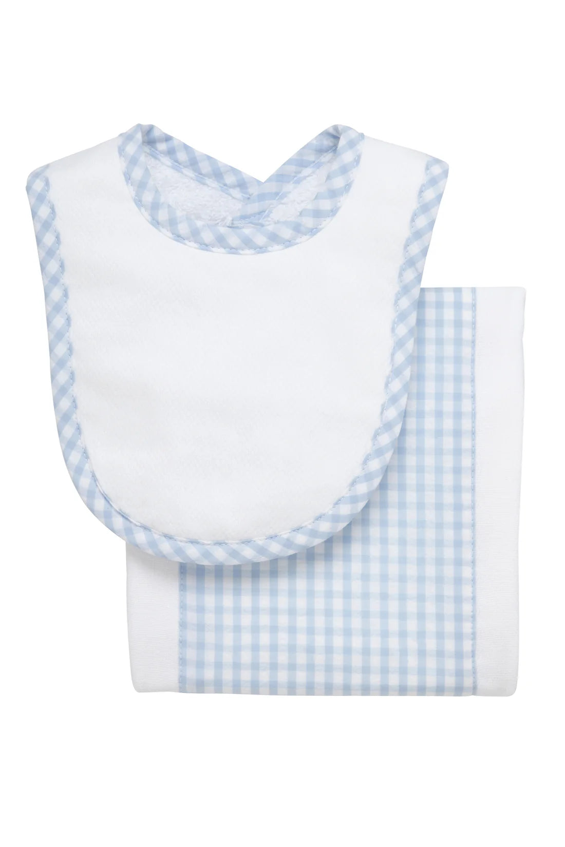 Drooler Bib & Burp Set - Light Blue Check