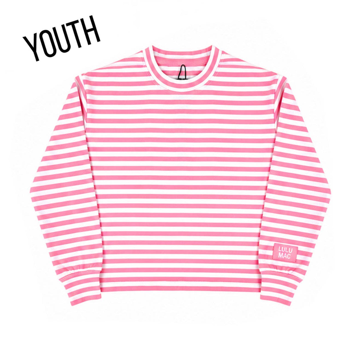 STRIPE MONO-TAG PATCH YOUTH LONG SLEEVE TOP-NEON PINK