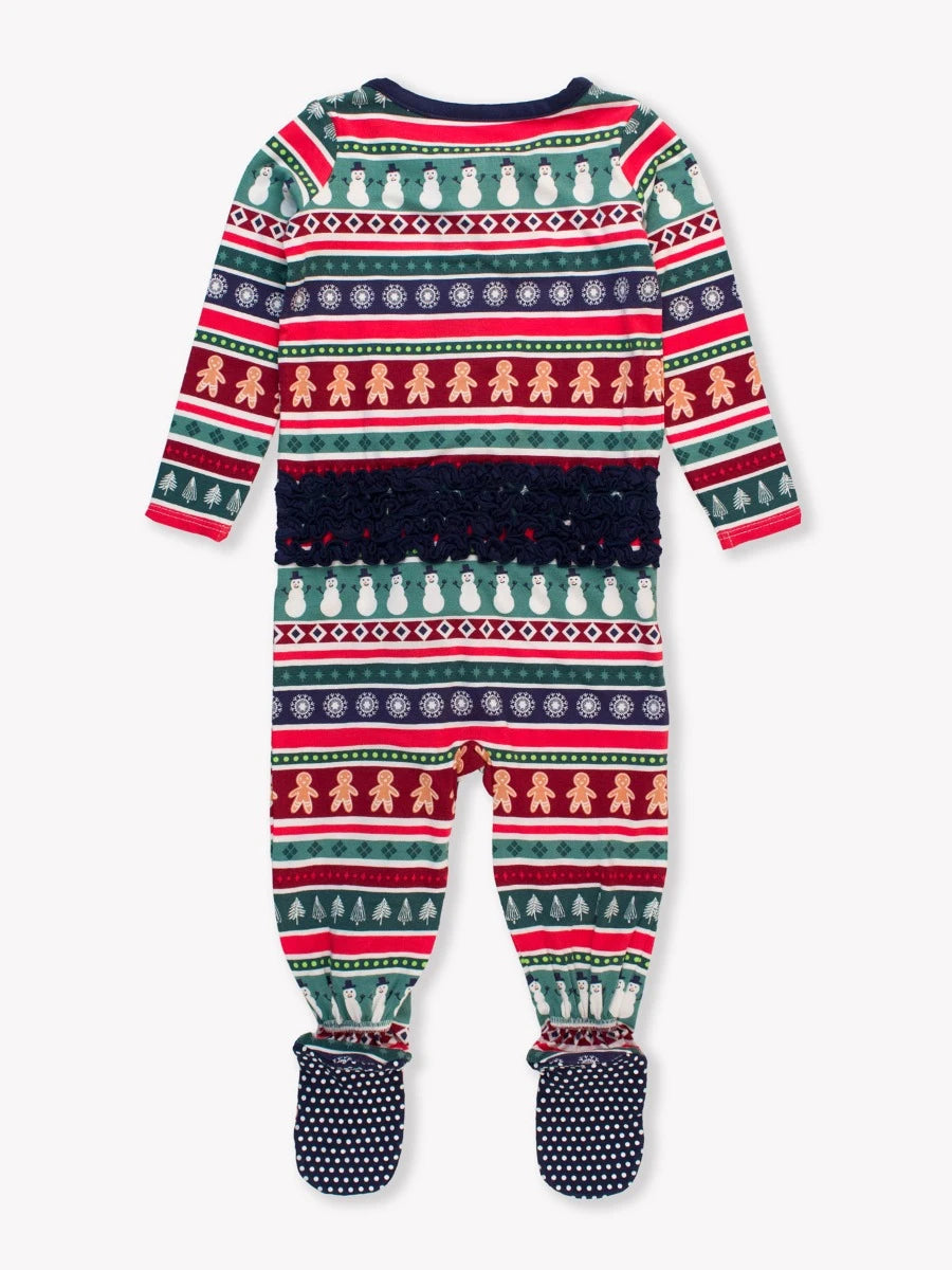 Fair Isle Friends Ruffle One Piece Footie Pajamas