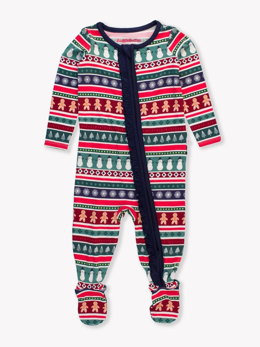 Fair Isle Friends Ruffle One Piece Footie Pajamas