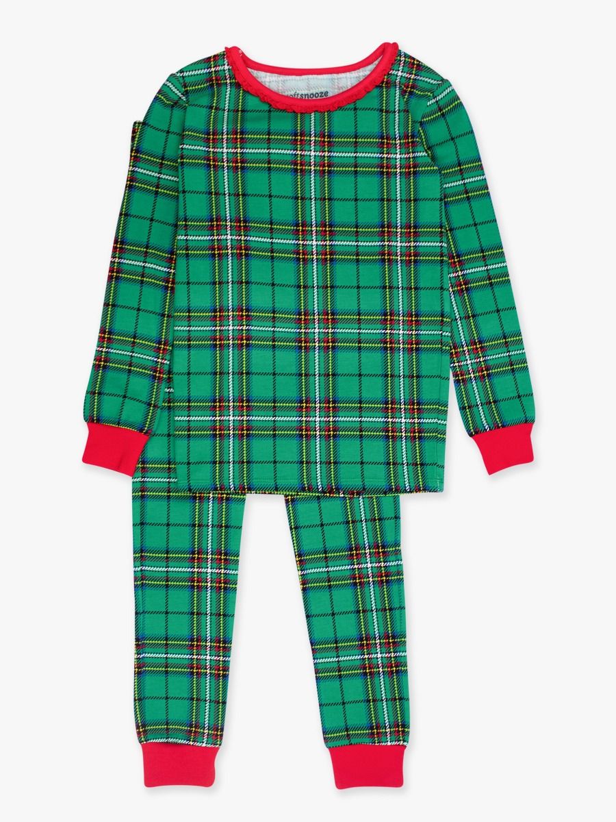 Green Nicholas Plaid Ruffle Long Sleeve Pajama Set