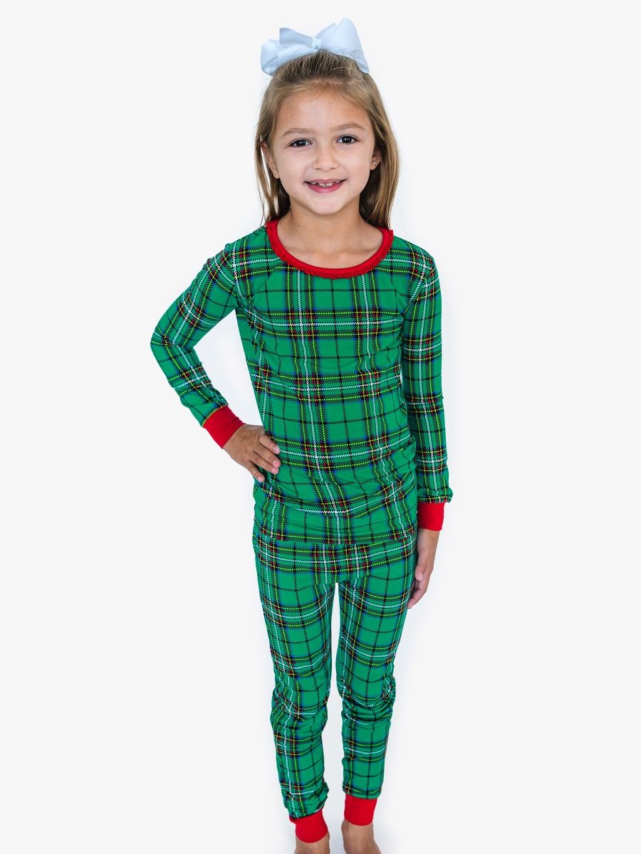 Green Nicholas Plaid Ruffle Long Sleeve Pajama Set