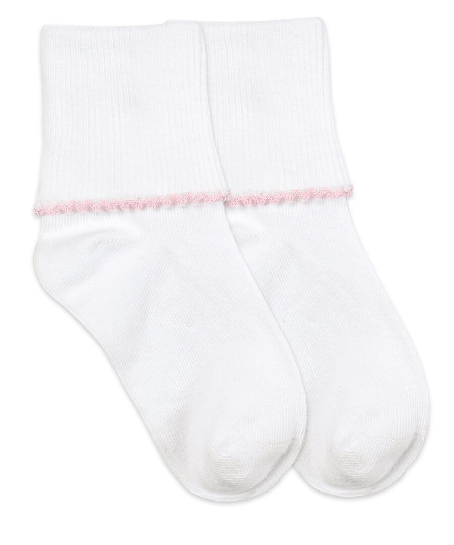 Jefferies Socks Smooth Toe Tatted Edge Turn Cuff Socks 1 Pair - White/Pink
