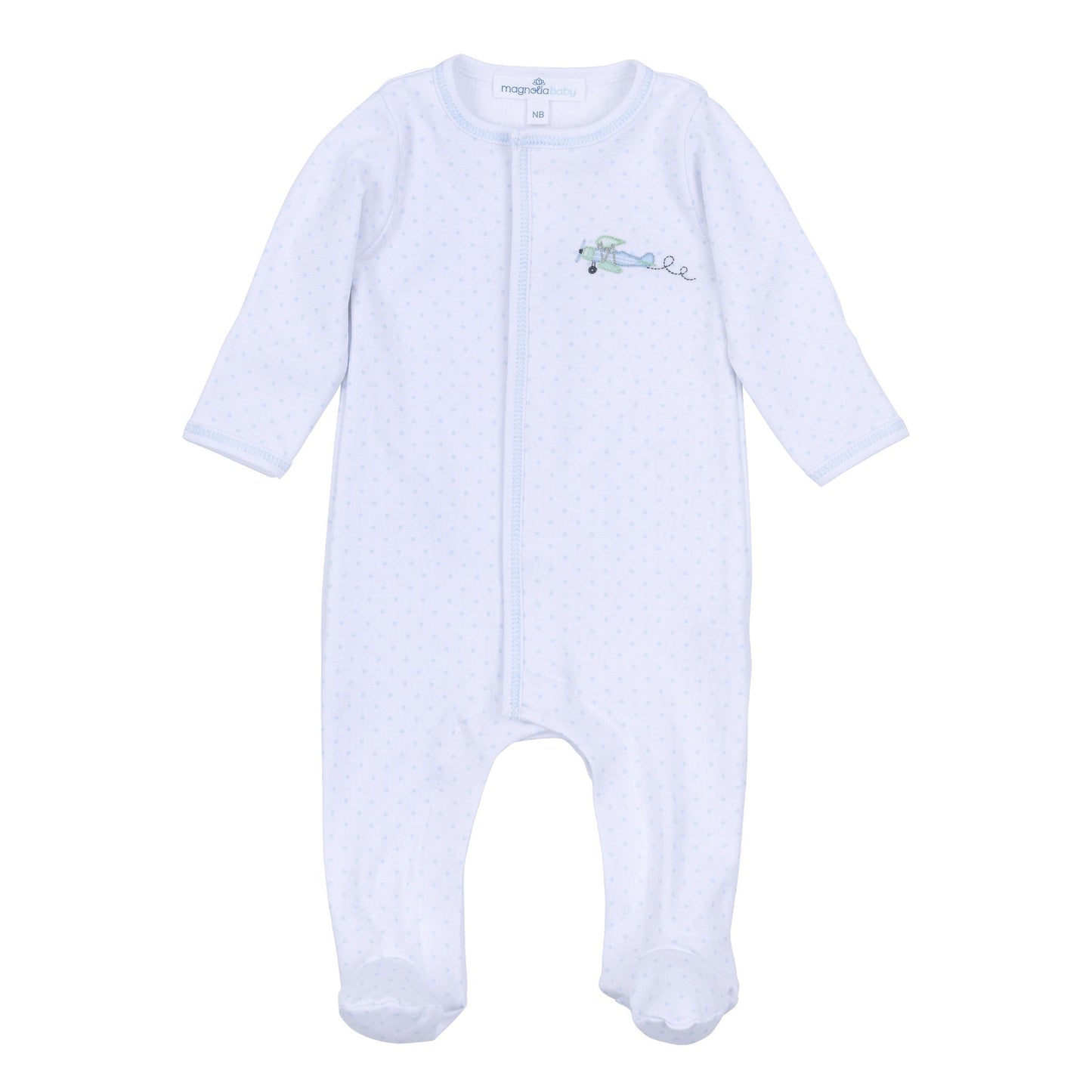 Take Flight Embroidered Footie - Light Blue