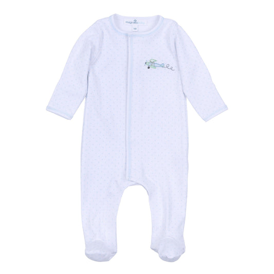 Take Flight Embroidered Footie - Light Blue