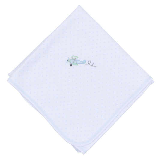 Take Flight Embroidered Receiving Blanket - Light Blue