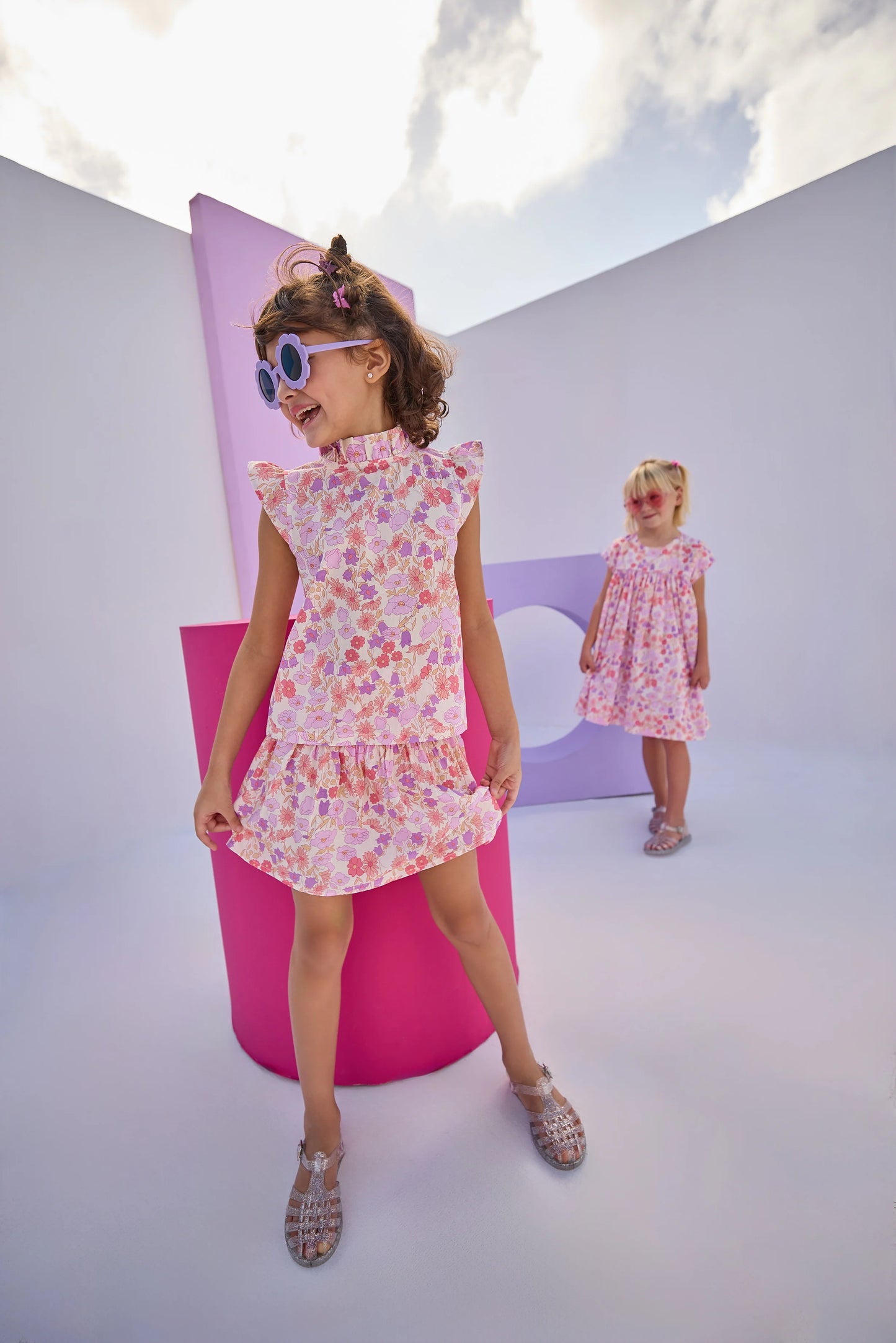 Shirred Circle Skirt - Lisle Lavender Floral