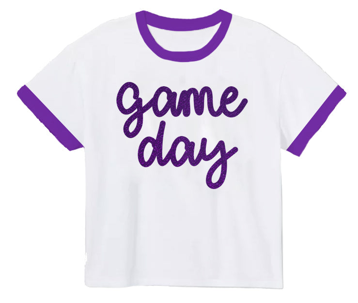 Tinsel Game Day Ringer Boxy T' Purple
