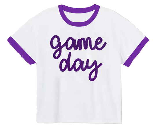 Tinsel Game Day Ringer Boxy T' Purple