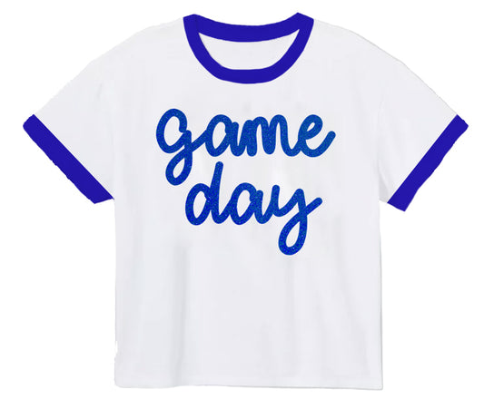 Tinsel Game Day Ringer Boxy T' Royal Blue