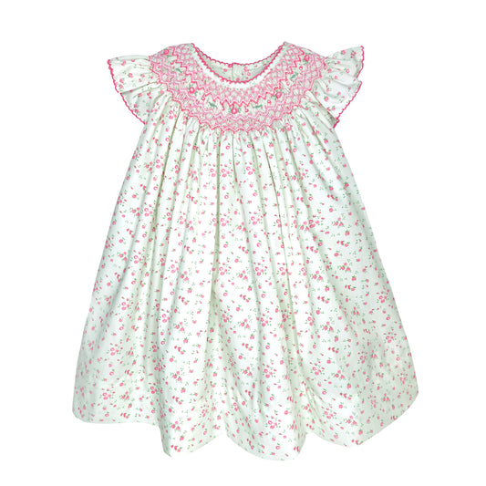 Hand Smocked Floral Bloomer Set and Dress - Pink/Green