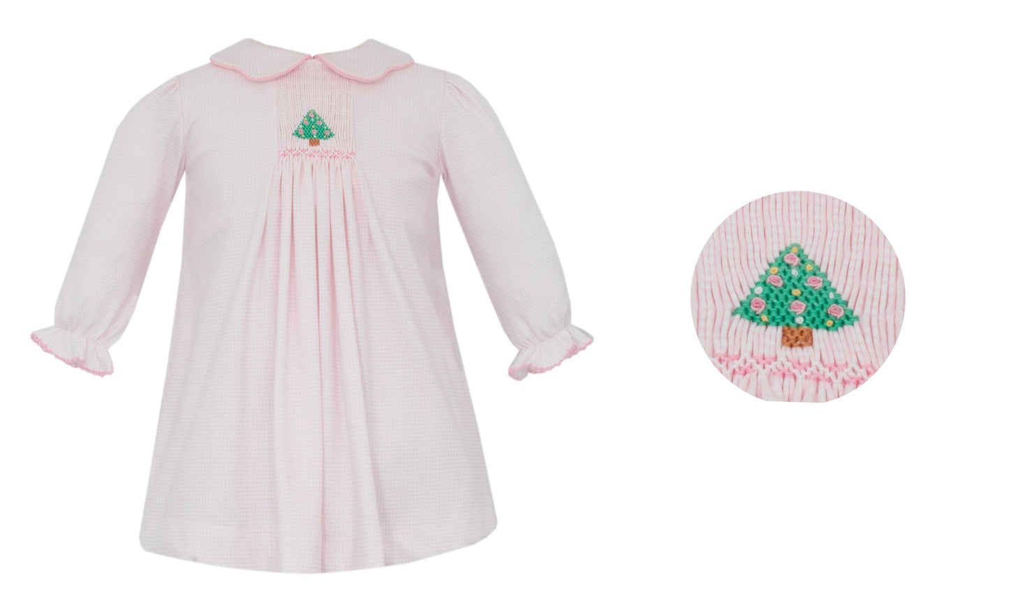 Smocked Christmas Tree Pink Check Knit Dress