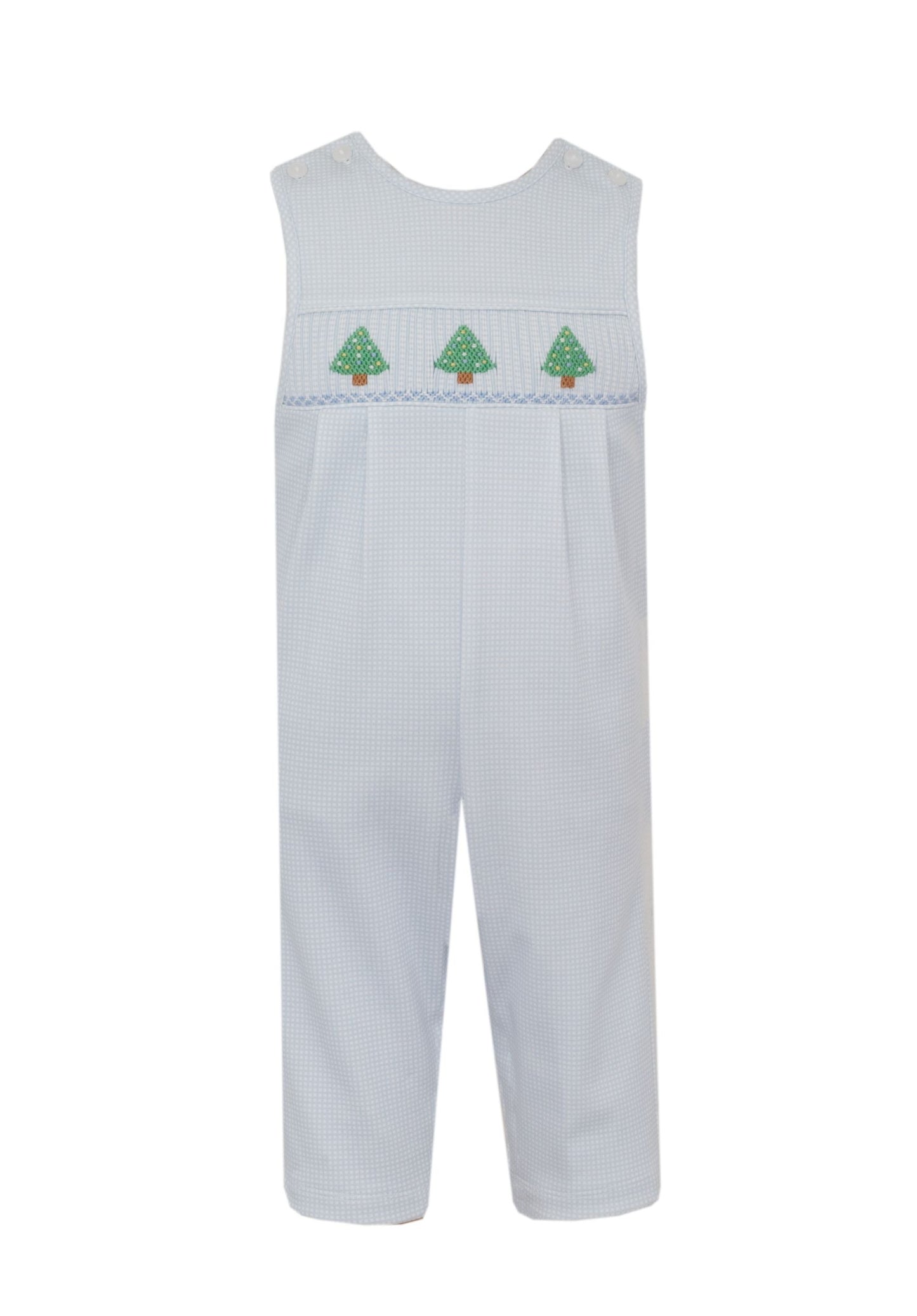 Smocked Christmas Tree Blue Check Knit Longall