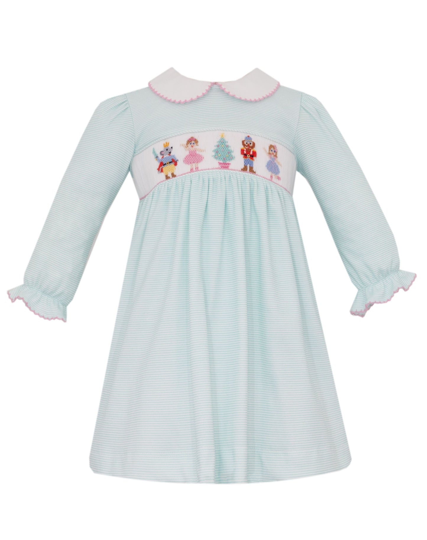 Smocked Nutcracker Aqua Knit Stripe Dress