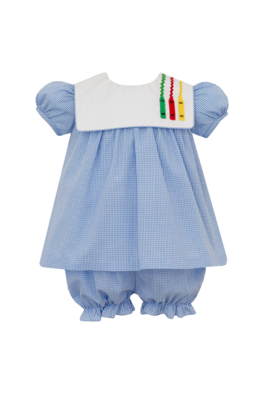 Blue Gingham Crayons Bloomer Set