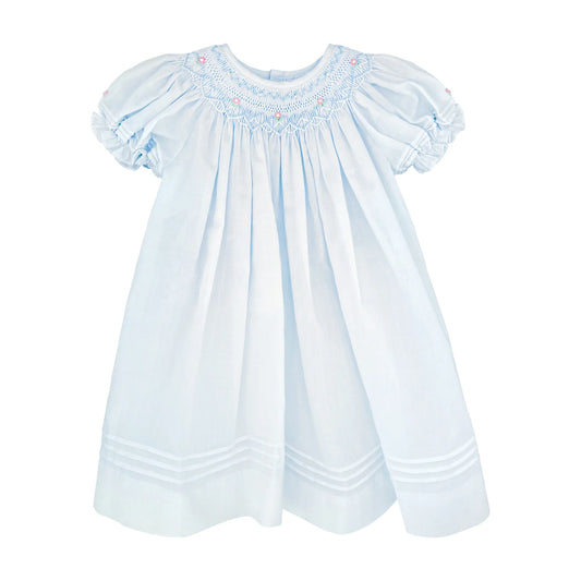 Blue Daygown with Heart Smocking and Bonnet