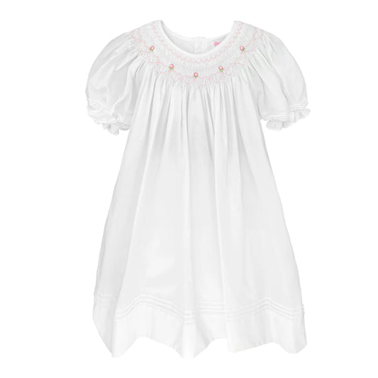 White Daygown with Heart Smocking and Bonnet