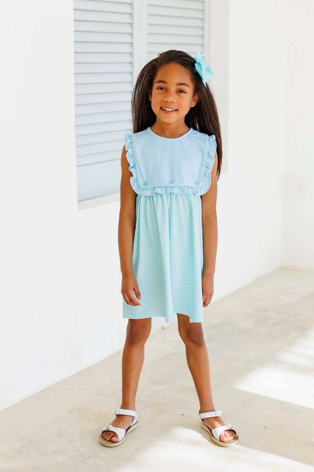 Amelia Dress - Blue/Mint Stripe