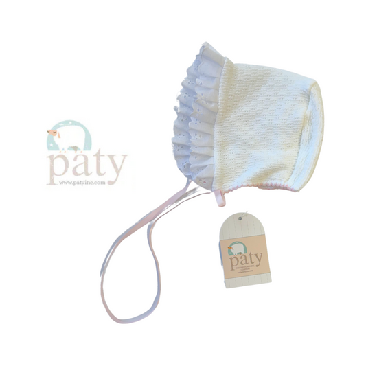 Bonnet w/ Eyelet Trim and Pink Ribbon