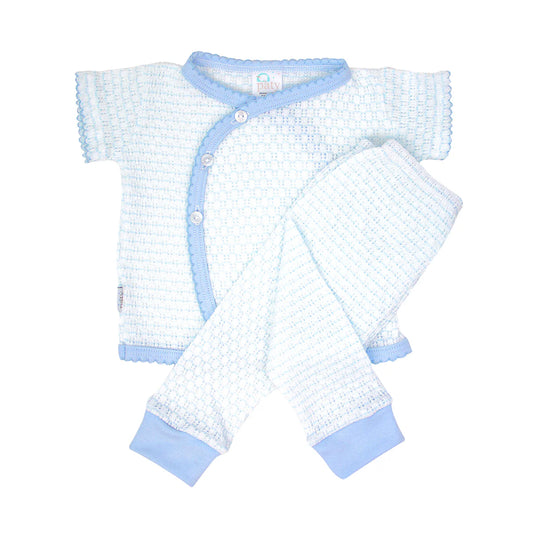 Paty Knit Kimono Short Sleeve Legging Set - Blue Pinstripe