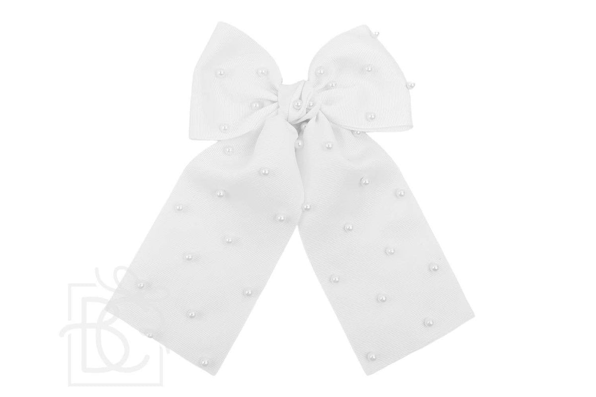 5.5” Emily Grosgrain Bow w/ Pearls -White