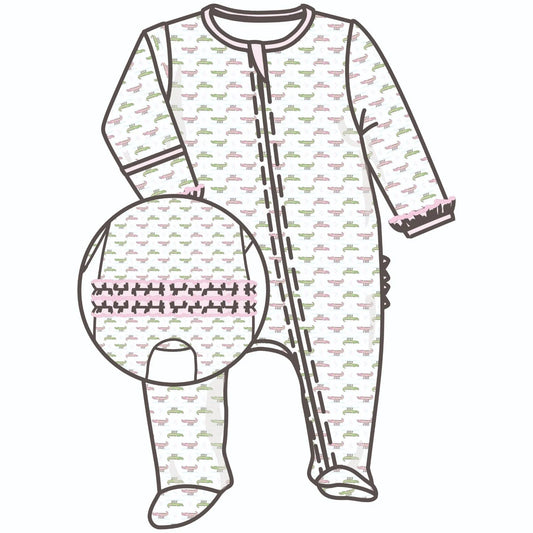 Pink Alligator Pie Zipper Footie