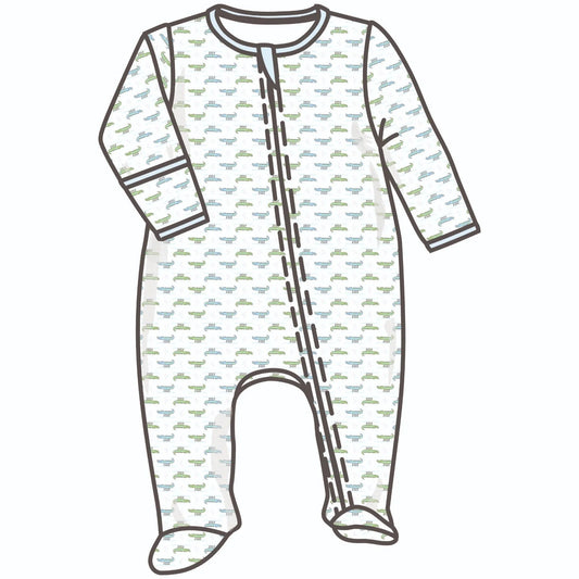 Blue Alligator Pie Zipper Footie