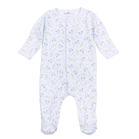 Blue Tiny Tee Time Zipper Footie