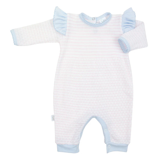 Pinstripe Angel Sleeve Romper-Pink/Blue