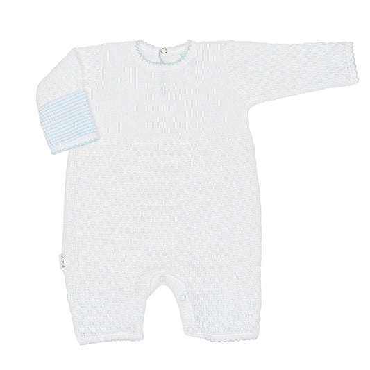 Paty Knit Cuff Romper - White/Blue