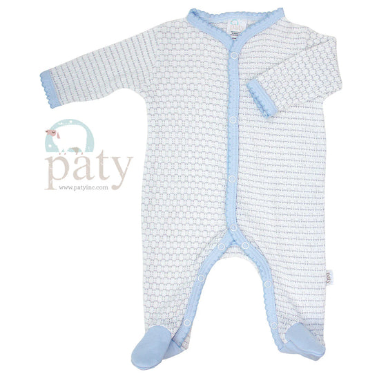 Pinstripe Paty Knit Footie - Grey/Blue