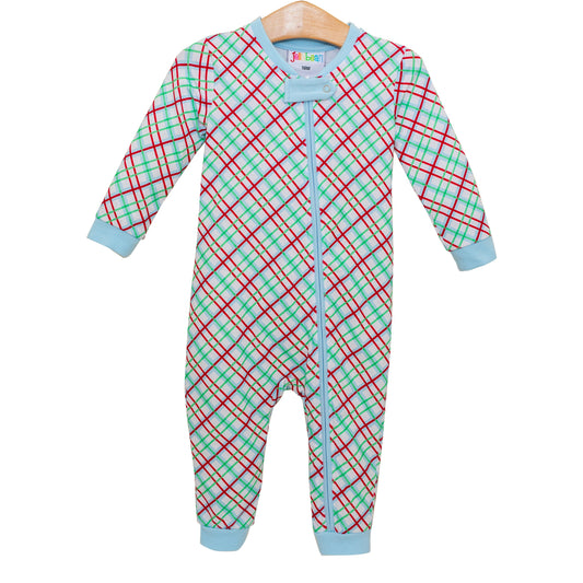 Blue Merry & Bright Christmas Plaid Romper