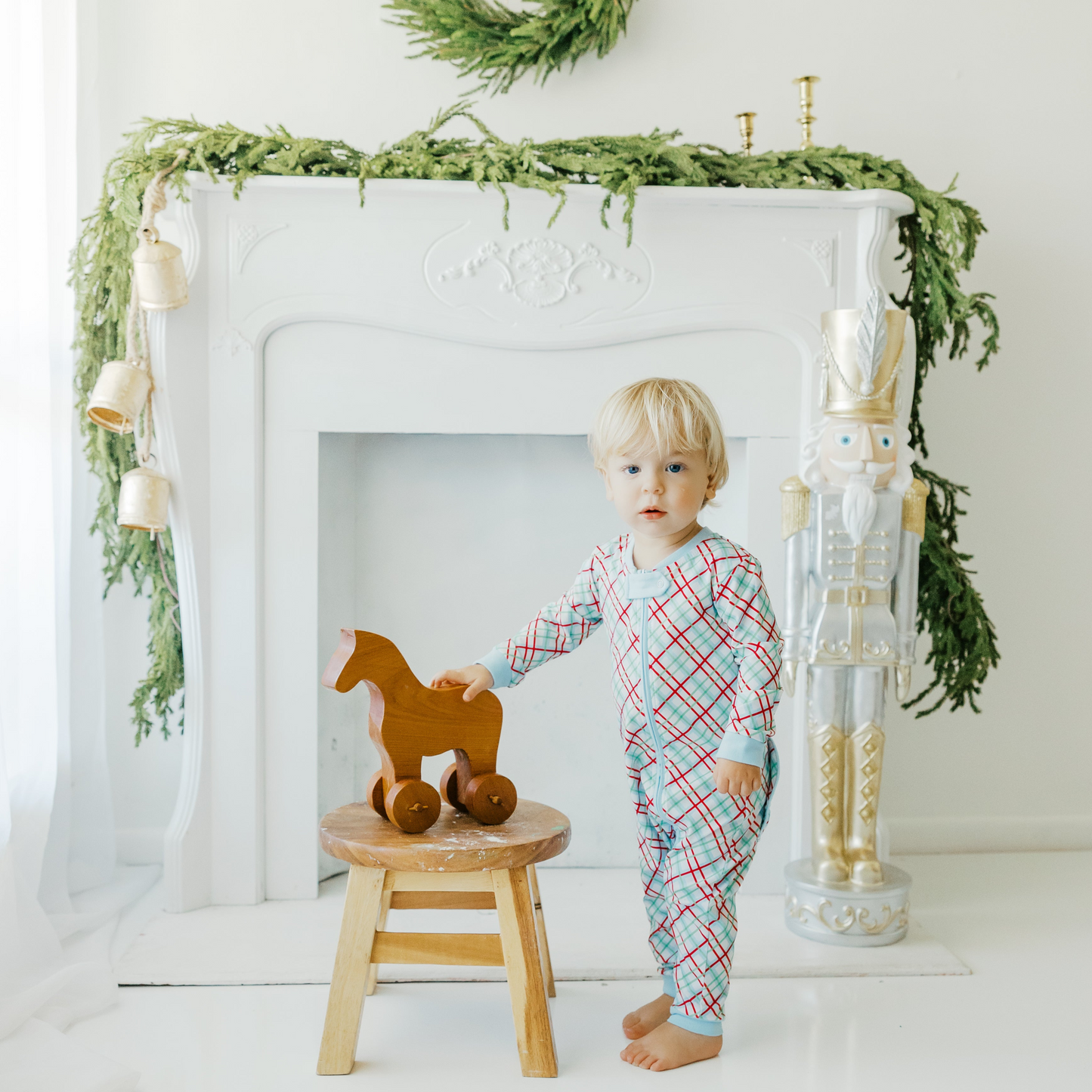 Blue Merry & Bright Christmas Plaid Romper