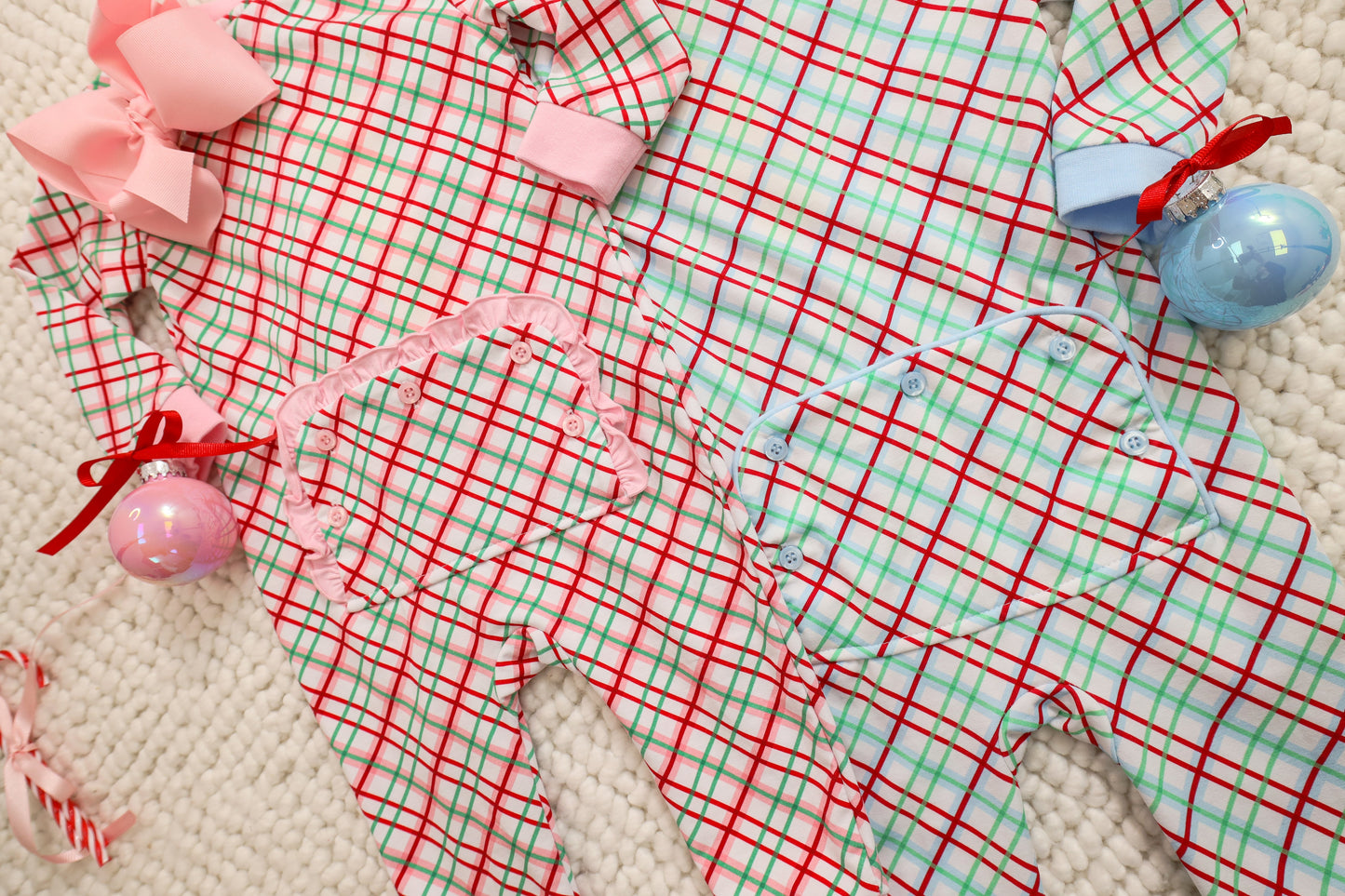 Blue Merry & Bright Christmas Plaid Romper